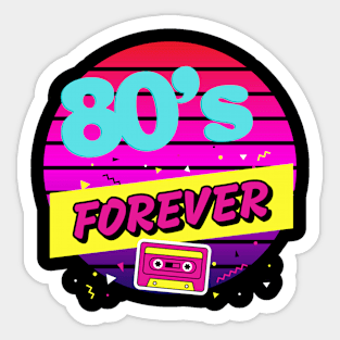 80s forever music tape and sunset Sticker